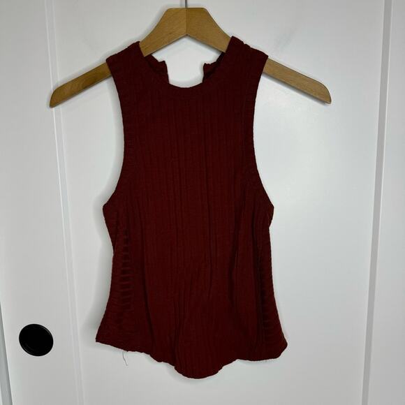 Free People Check It Out Red Wide Ribbed Lace Up Tank Top Size XS - Picture 2 of 6
